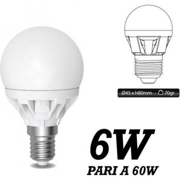 Lampadina LED Sfera Globo 6W E14 490 Lumen 3000K Bianco Caldo