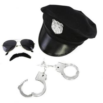 Disfraz de Policía: Gorra, Esposas, Gafas y Bigote