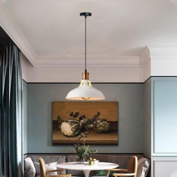 White E27 Metal Chandelier – Vintage Hanging Light, 27cm Dome Shade