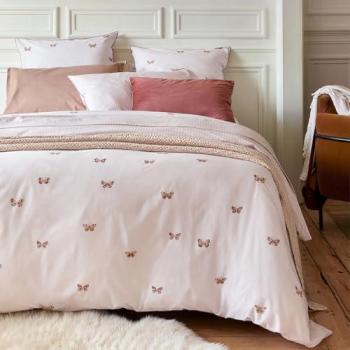 Housse de couette imprimée en percale de coton rose 200x200, DELICATESSE