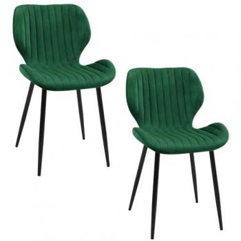 Set di 2 Sedie da Pranzo Imbottite in Velluto Trapuntato Verde Bottiglia con Gambe in Acciaio