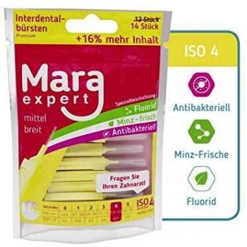 MARA EXPERT Interdentalbürste | Gelb | 0,7mm | ISO 4 | Mittelbreit | 16% EXTRA | Für Zahnzwischenräume | Minzgeschmack | Mit Chlorhexidin und Fluorid