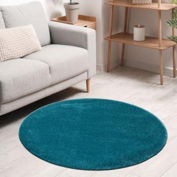 Runder Kurzflor Teppich Einfarbig Blau 160 cm für Wohnzimmer und Schlafzimmer