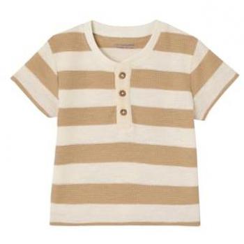 Bebé Capuchino – Camiseta a Rayas con Detalle de Nido de Abeja
