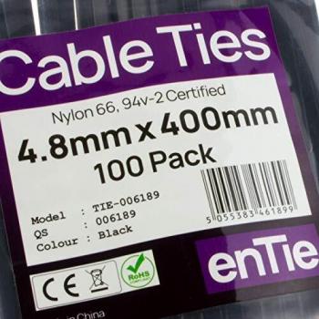 Black Nylon Cable Ties 4.8mm x 400mm 100 Pack