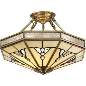 Antique Brass Tiffany Glass Semi-Flush Ceiling Light by Gladstone