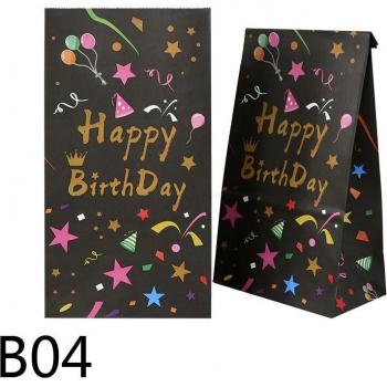 Bolsa de papel para galletas de cumpleaños, diseño azul y rosa, 24 cm, 10 Uds