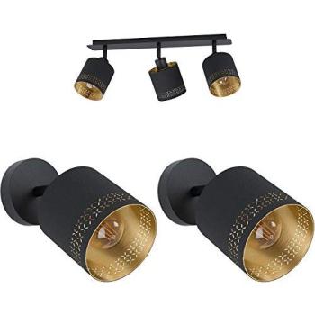Midnight Gold Radiance Ceiling & Wall Lamp Ensemble – Black Design