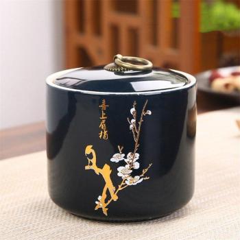 Lata de Té de Cerámica Pintada a Mano, Color Azul