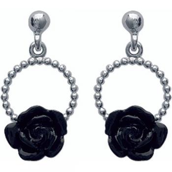 23x10 mm Black Silver Rose Earrings