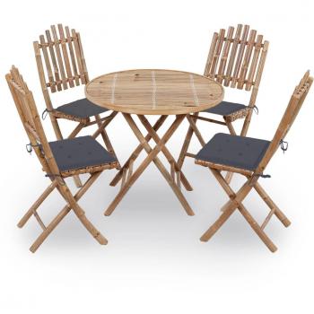 Juego Comedor Plegable 5 Piezas en Bambú con Cojines VidaXL