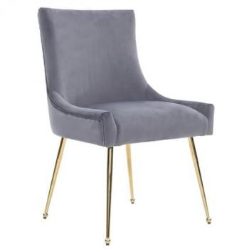 Single Viviana Velvet Dining Chair (Grey) – Gold Legs & Ring Handle