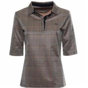 Classic Brown Check Polo – Women M, 34″ Sleeve