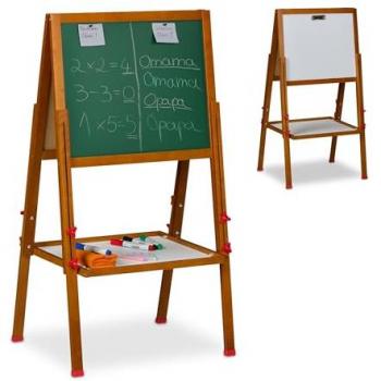 Kids' Easel, Height-Adjustable, Magnetic, Whiteboard & Chalkboard, 135 x 55 x 52 cm, Brown Wood