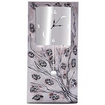 Reloj de Pared Artesanal Árbol Plata Oscura Acrílico 40x80cm