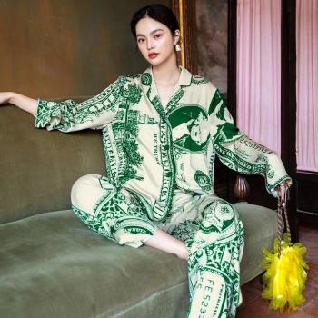 Pyjama en soie à manches longues pour femmes, vêtements de loisirs