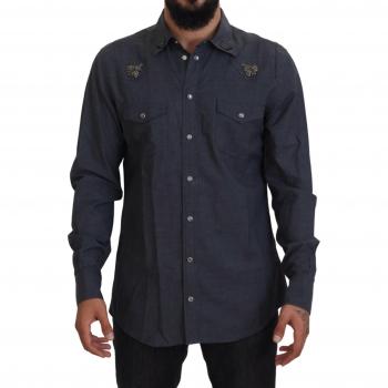 Dolce & Gabbana XL Blue Denim Bee Shirt – Casual Style