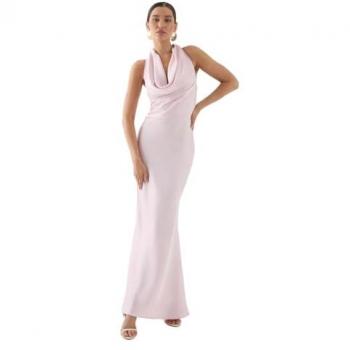 Premium Pink Satin Cowl Wrap Maxi Dress – Size 8