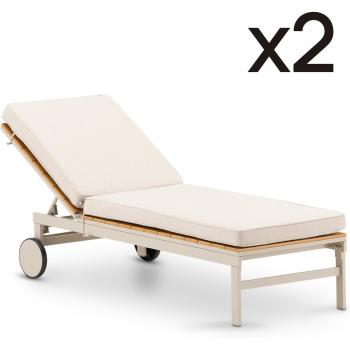 Chaises longues Defora en bois avec coussins confortables