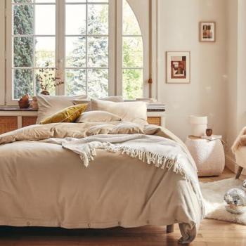 Essix Housse de couette unie en flanelle de coton chambray, FRISSON Beige 140 x 200 cm