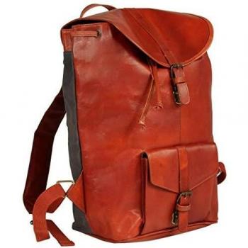 VidaXL Hellbraune Rucksack‑Schultasche Echtleder