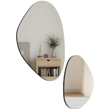 Lot de miroirs muraux organiques – 46 × 70 cm & 31 × 49 cm – Cadre métallique noir