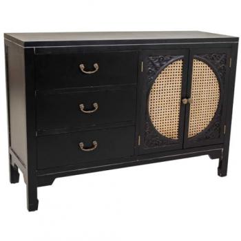 Credenza Nero Rattan Legno di Abete 36x73x106 cm – Alexandra House