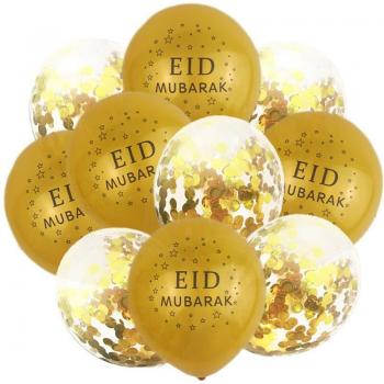 Ballons EID MUBARAK, 10 pièces avec confettis pour décoration de l'Aïd