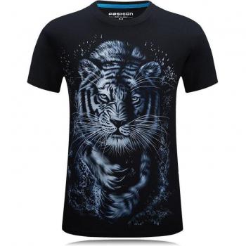 Riinr Men's Tiger Print Casual T-Shirt