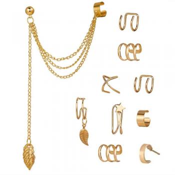 Bracelet d'oreille vintage feuille dorée, clip de cartilage factice