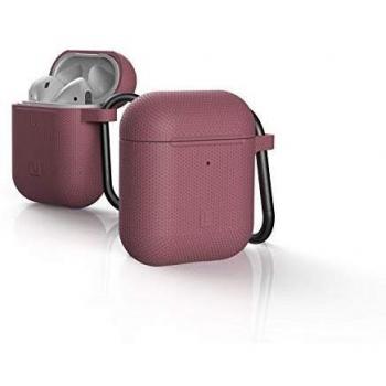 UAG AirPods Case Soft Silicone Stylish Dot Pattern Protective Cover with Carabiner, Dusty Rose