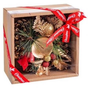 Portavelas de Navidad marrón con decoración de piñas