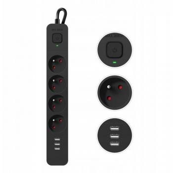 Steckdosenverteiler Defender 5 m, 4‑Stelliger SFS‑135, inklusive 3 USB‑Ports