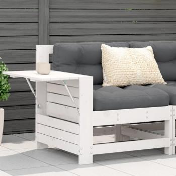 Couché extérieur en bois massif de pin – accoudoir et coussin blanc