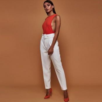 Cintura Alta Slacks de Oficina con Borde