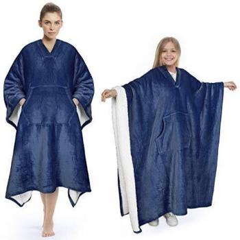 Soft & Fluffy Indoor/Outdoor Poncho Blanket – 200x140cm, Navy