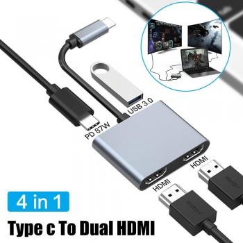 Divisor USB C 4 en 1 con HDMI Dual y VGA 1080P