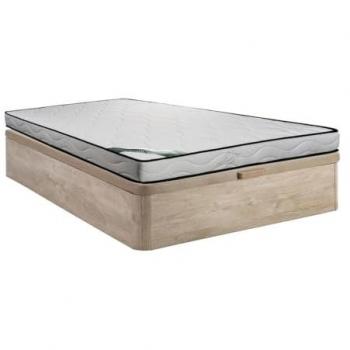 Kanani Décor 160x200 – Sommier coffre en bois clair, matelas mousse, coutil bambou