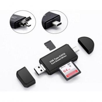 Lecteur de cartes mémoire SD 3 en 1 pour Android avec adaptateur Type C/Micro USB/OTG