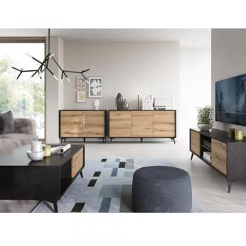 4-teiliges Wohnzimmermöbel Set mit Couchtisch Eiche schwarz DALE-160
