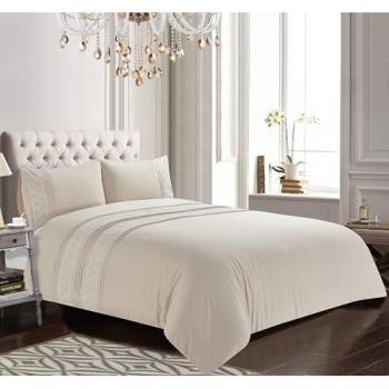 Premium Embroidered Bedding Set – Super King Natural Lottie