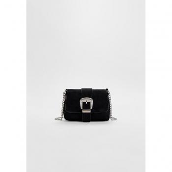 Elegant Black Crossbody Bag featuring a Rhinestone Buckle (Stradivarius)