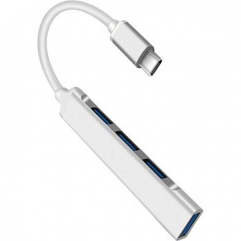 Adaptador USB‑C 4‑en‑1 con 1 puerto USB 3.0 y 3 puertos USB 2.0 en Aluminio
