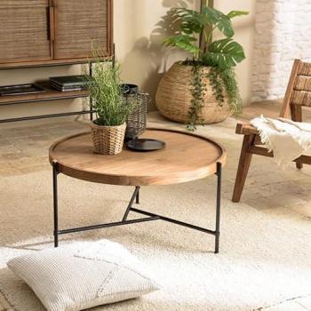 Table basse ronde en bois de teck recyclé