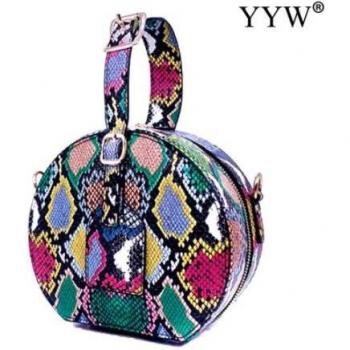 Metallic Button PU Leather Snakeskin Clutch and Shoulder Bag