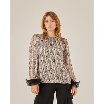 Blusa Estampada con Volantes Plisados para Mujer