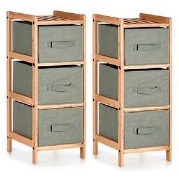 Cassettiera Grigia in Legno e Tessuto