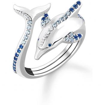 THOMAS SABO Silberring Delfin mit blauen Steinen