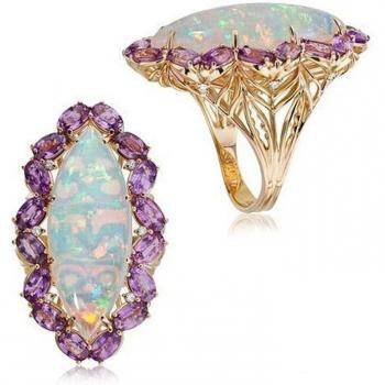 Anillo de Dedo de Mujer con Diseño Violeta y Oro 18K