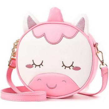Pochette croisée Ubiuo – sac d’école enfantin en cuir rose licorne
